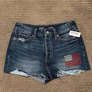 Old Navy High-Waisted Button-Fly O.G. Straight Embroidered Cut-Off Non-Stretch J